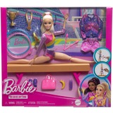 Mattel Barbie Turnen speelset met blonde modepop en evenwichtsbalk 