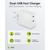 goobay USB-C PD Dual snellader (36 W) Wit, 2x USB-C, Power Delivery