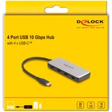 DeLOCK USB 10 Gbps USB Type-C Hub + 4 x USB Type-C female en PD 85 Watt usb-hub Grijs