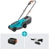 GARDENA Accugrasmaaier PowerMax 30/18V P4A Set Zwart/turquoise, Incl. Li-Ion Accu 4,0Ah, POWER FOR ALL ALLIANCE