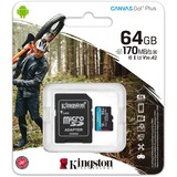 Kingston Canvas Go! Plus microSDXC 64 GB geheugenkaart Zwart, Incl. adapter, Class 10, UHS-I U3, V30, A2