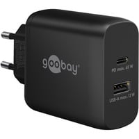 goobay USB-C PD GaN Dual snellader (65 W) Zwart, 1x USB-C, 1x USB-A, Power Delivery