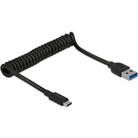 DeLOCK USB-A male > USB-C male spiraalkabel Zwart, 1,2 meter