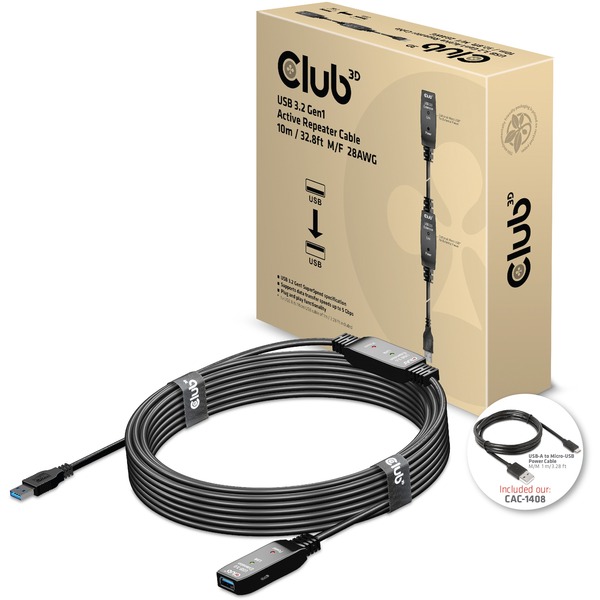 Okkernoot verhaal knuffel Club 3D USB 3.2 Gen1 Active Repeater kabel, 10 meter verlengkabel Zwart,  Inclusief CAC-1408 USB